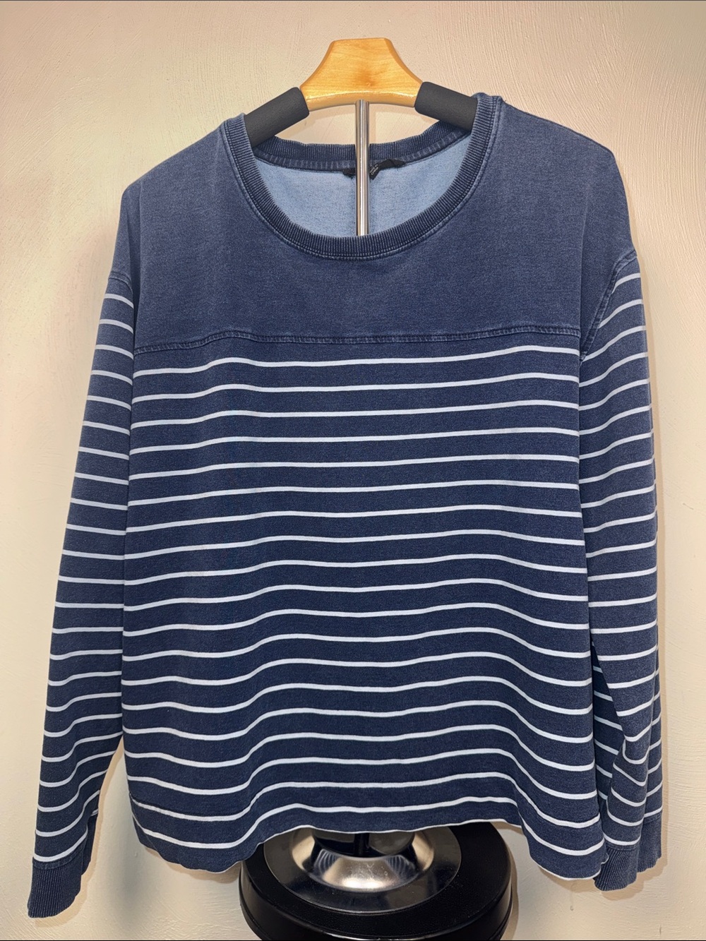 Navy Striped Crewneck Boxy Sweatshirt